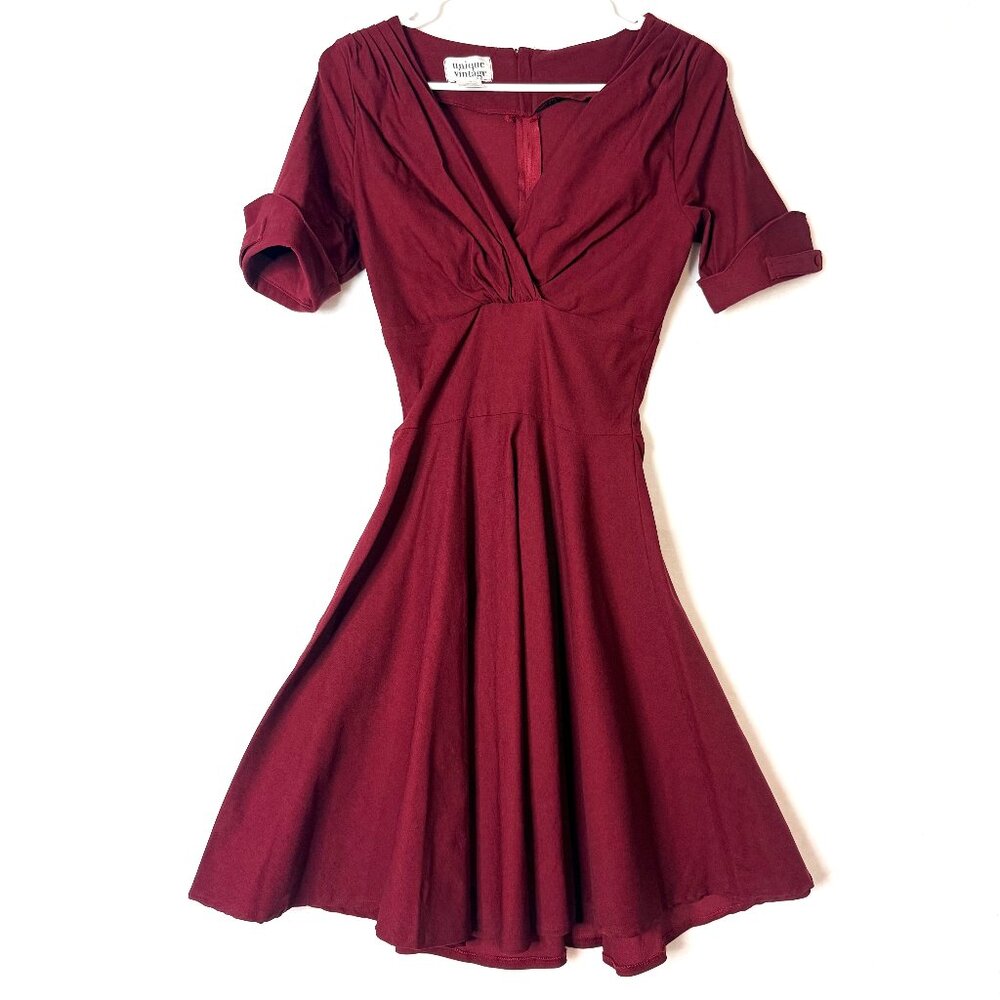 UNIQUE VINTAGE 50s Dolores Swing Retro Preppy Valentines Fit Flare Dress S Red